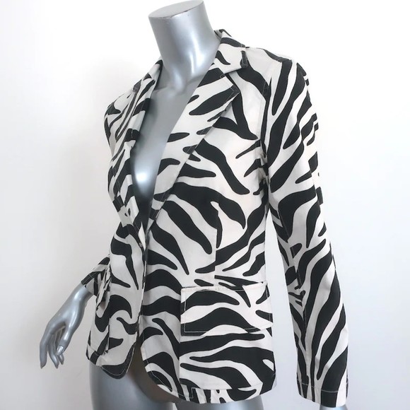 Nili Lotan Blazer Addison Zebra Print Cotton Size 4 One-Button Jacket NEW - Picture 2 of 6